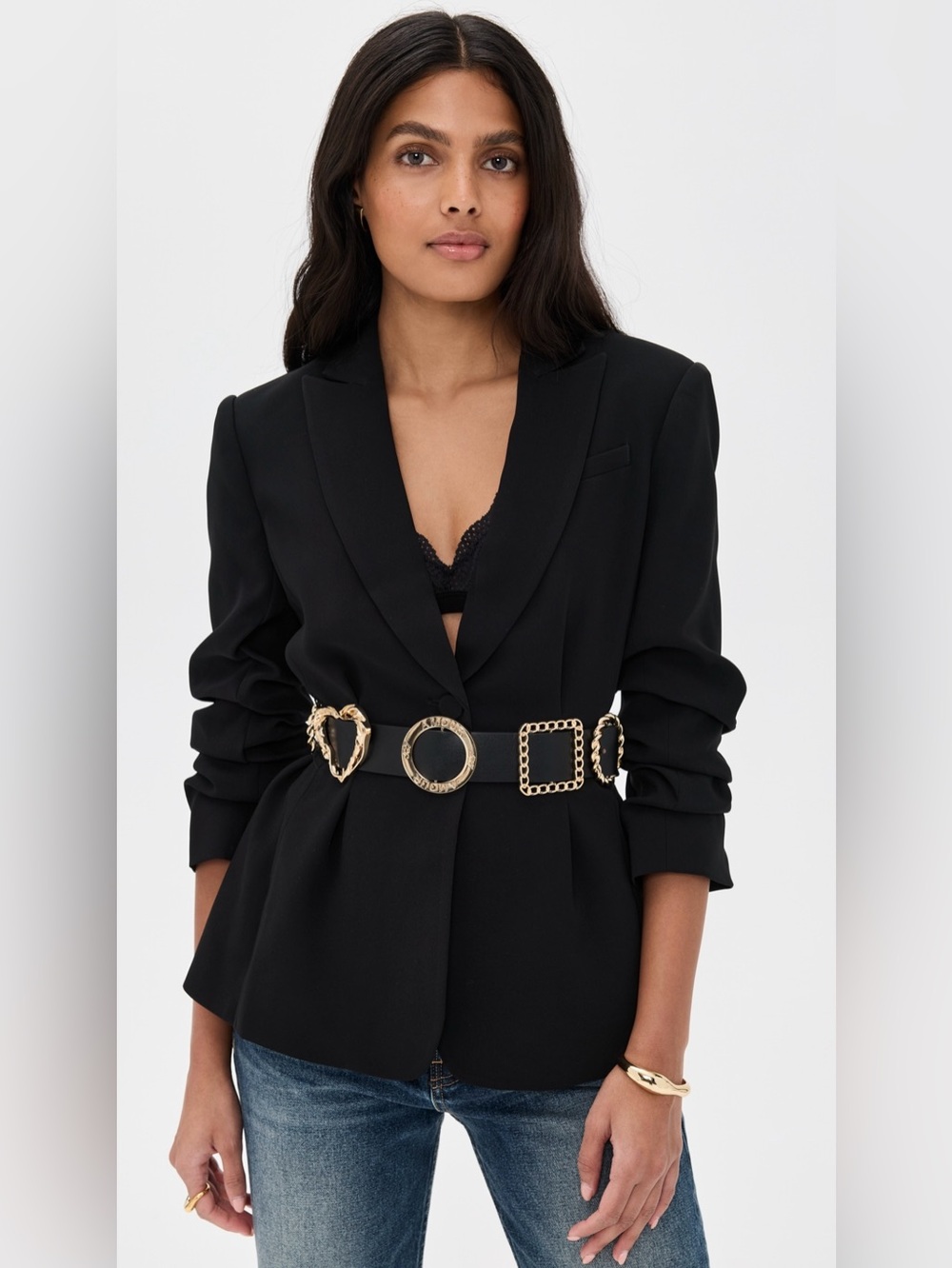 CINQ À SEPT Black & Gold Belt Scrunched Cheyenne Blazer